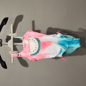Justice Girls Pink, Green & Gold Waremelon 1 Piece Swimsuit Size 14 EUC.